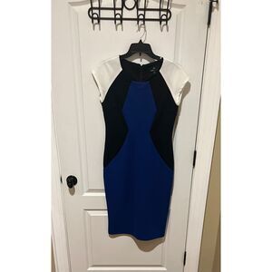 Ronni Nicole Saphire Blue White and Black color block dress